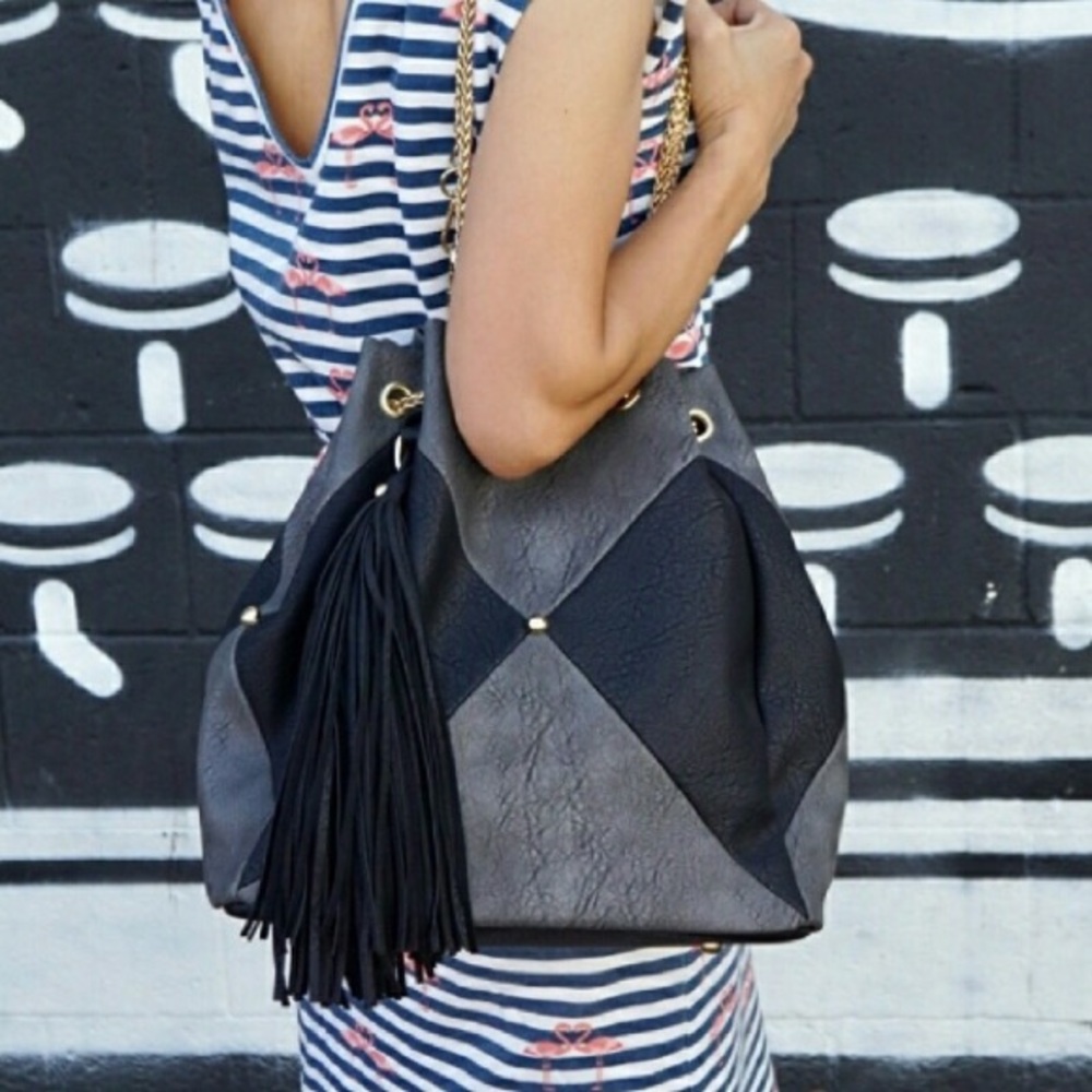 Convertible Backpack Satchel with Tassel and Chain - Picture 4 of 5